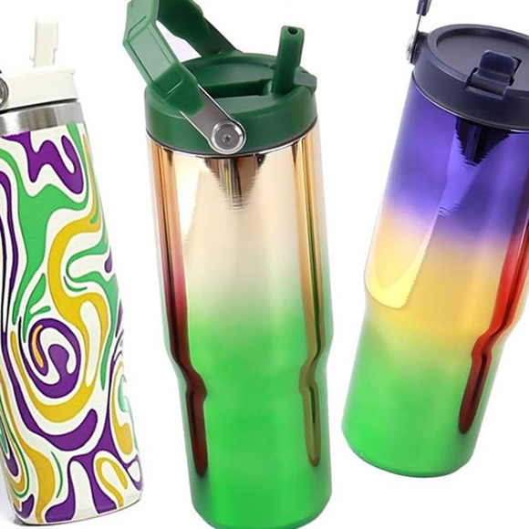 Metallic Champagne Emerald Green Ombre 30 OZ Stainless Steel Insulated Tumbler - Picture 2 of 2